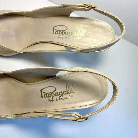 Vintage‎ Pappagallo Nude/Cream Leather Sling-back High Heel Pumps Peep-toe 7 N - Picture 6 of 8